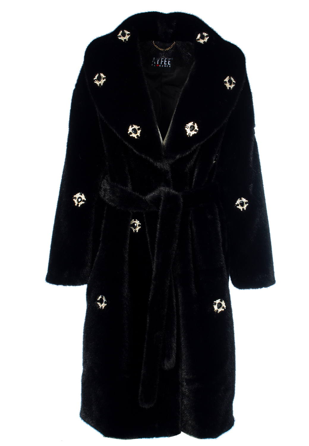 GIACCA LUNGA DETTAGLIO CASTONI FAUX FUR FAKE MINK,4 TG,100%PL,MADE IN PRC    - BLACK